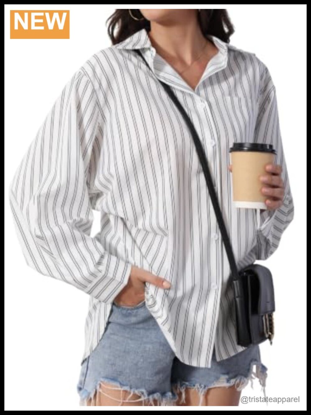 Women's Stripe Batwing Sleeve Button-Down Blouse Polyester
